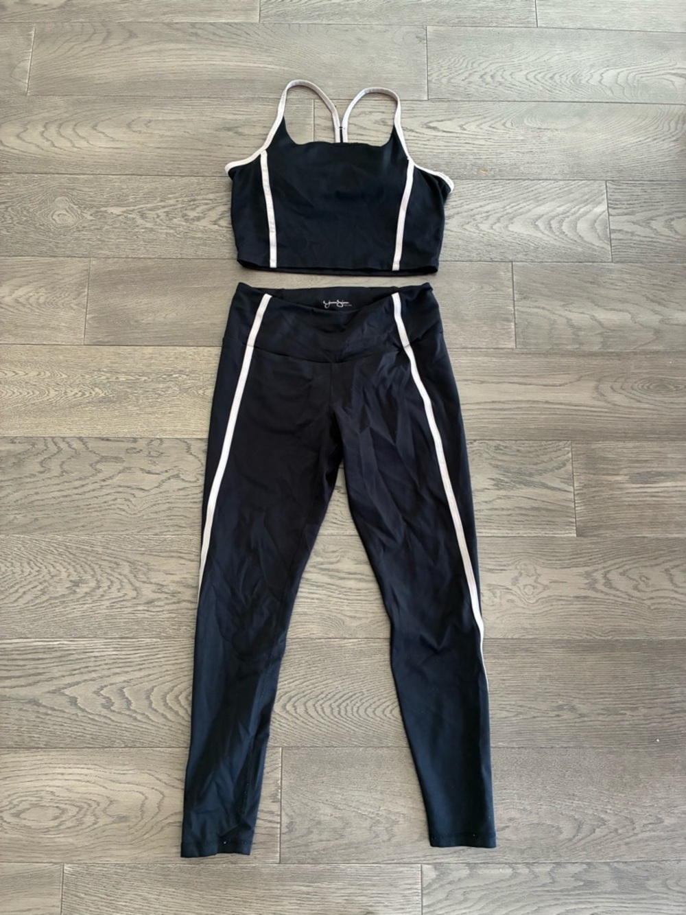 Jessica Simpson Black Legging and Crop Tank Set with White Piping